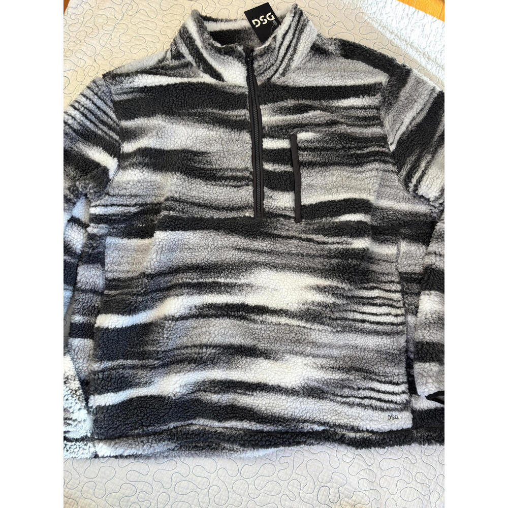 DSG Men's Fleece Jacket Black‎ and Gray Striped Half-Zip Pullover Size XL
